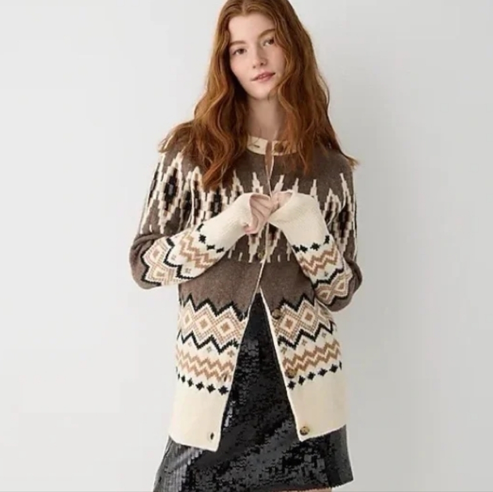 J. Crew Fair Isle Merino Blend Cardigan Nordic